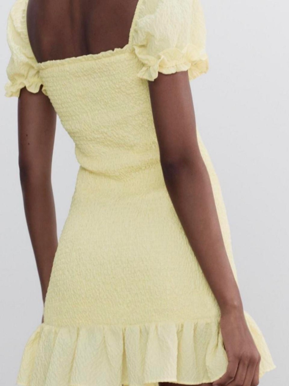 Zara Lemon Smocked Mini Dress with Ruffle Hem - Picture 3 of 7